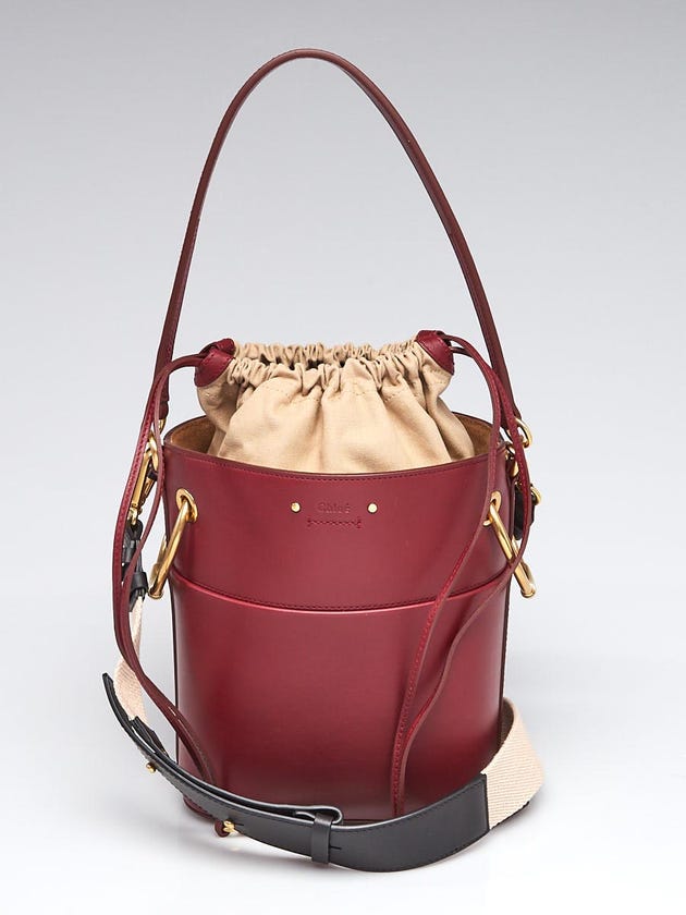 Chloe Burgundy Leather Small Roy Bucket Bag