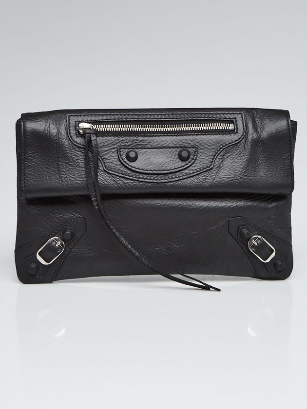 Balenciaga Black Chevre Leather Rubber Envelope Clutch Bag
