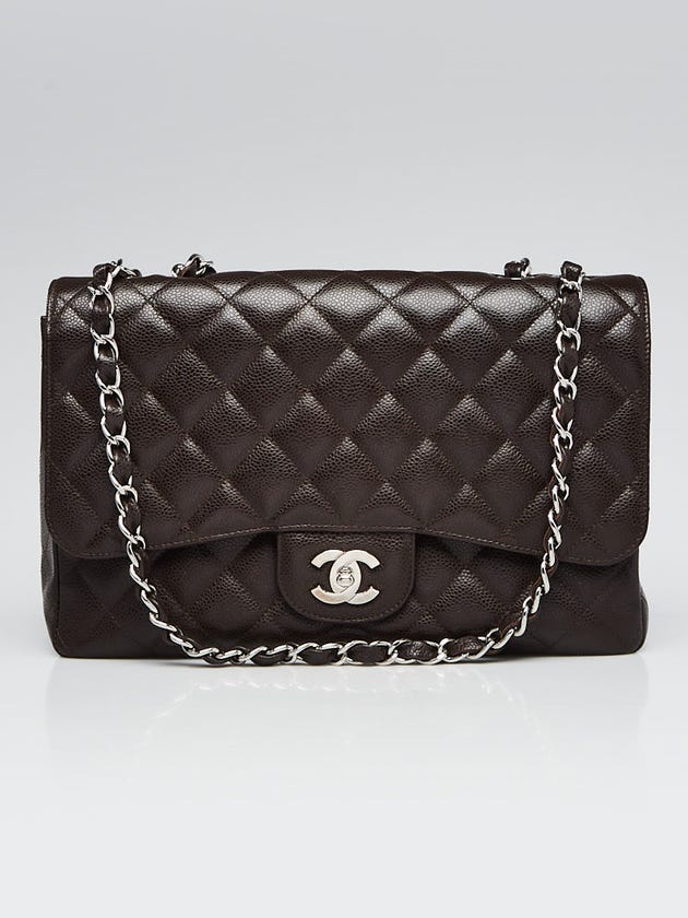 Chanel Brown Quilted Caviar Leather Classic Single Jumbo Flap Bag