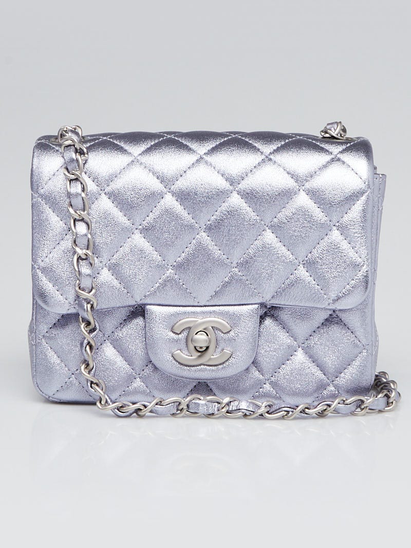 Chanel Light Grey Quilted Lambskin Mini Classic Flap Handbag