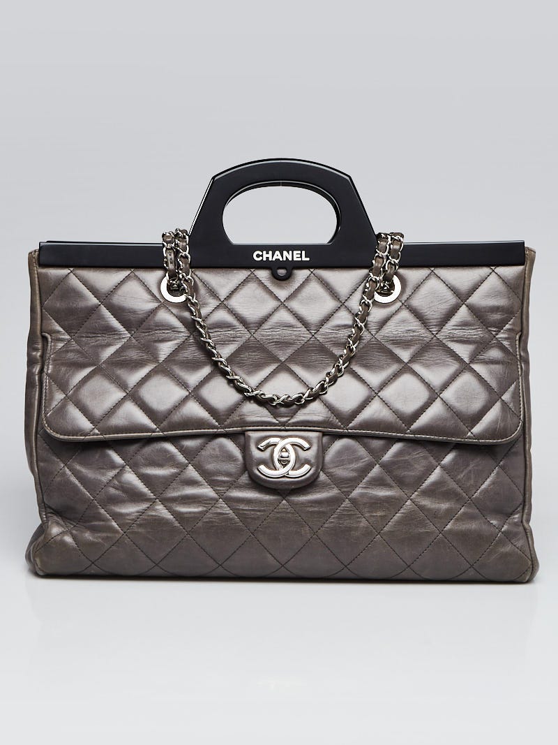 Chanel Dark Grey Leather Large CC Delivery Tote Bag - Yoogi's Closet
