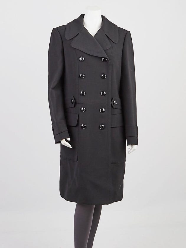 Burberry Black Wool Long Trench Coat Size 14