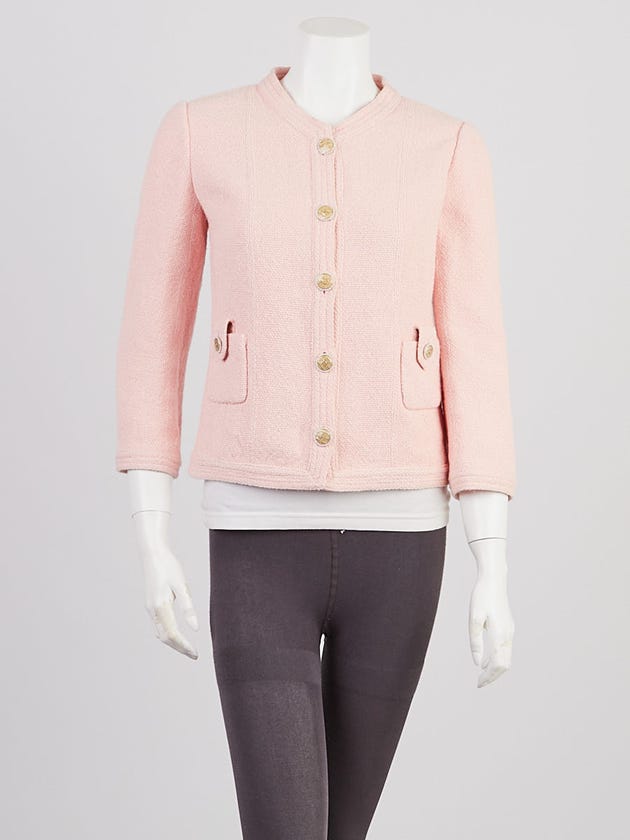 Chanel Pink Tweed Cotton Collarless Jacket Size 6/38