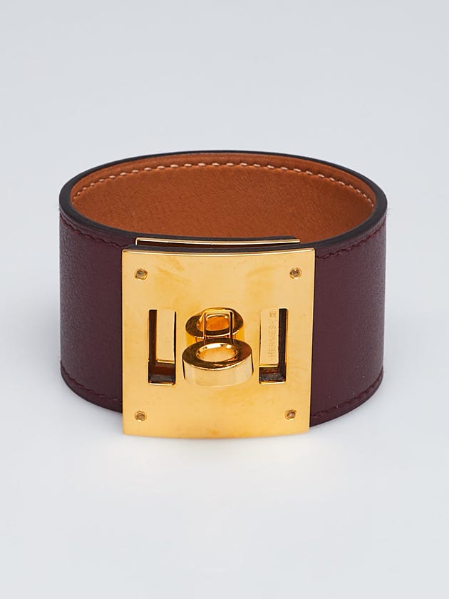 Hermes Bordeaux Swift Leather Gold Plated Kelly Dog Bracelet Size S/T2