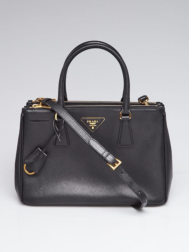 Prada Black Saffiano Lux Leather Small Double Zip Tote Bag BN1801