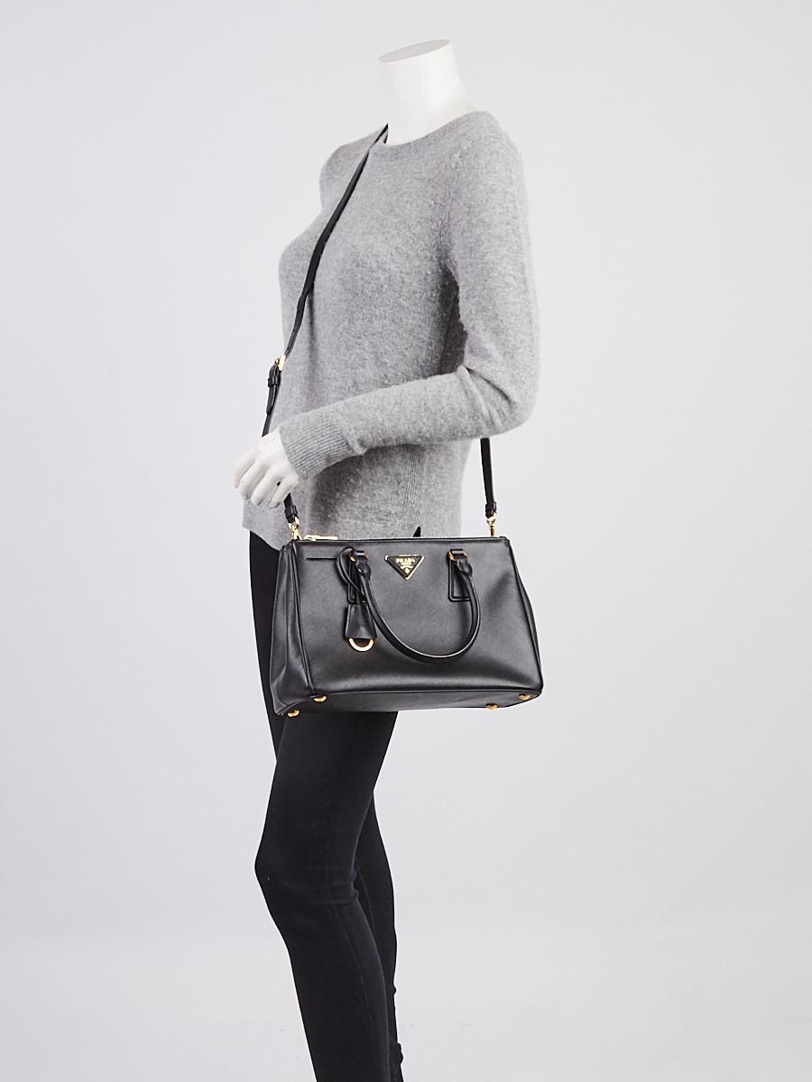 Prada Black Saffiano Lux Leather Small Double Zip Tote Bag BN1801