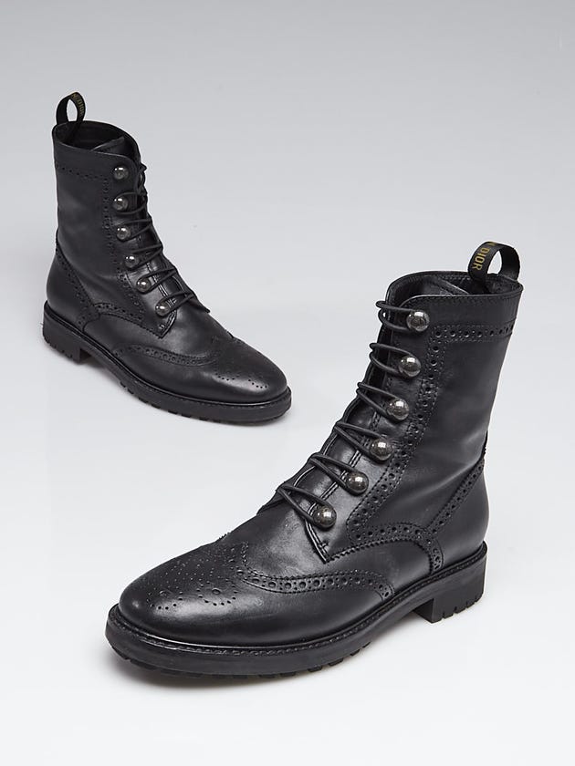Christian Dior Black Calfskin Brogue Leather Diorunit Combat Boots Size 5.5/36