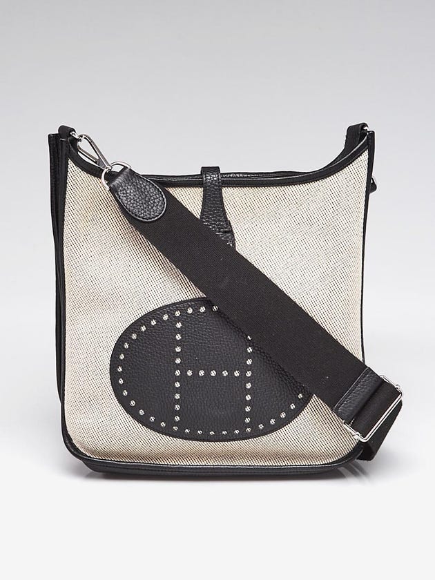 Hermes Natural Toile/Black Clemence Leather Evelyne III PM Bag