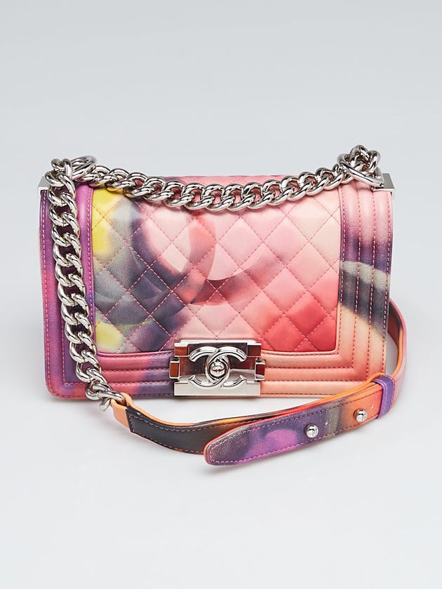 Chanel Pink Mulitcolor Quilted Lambskin Leather Flower Power Small Boy Bag