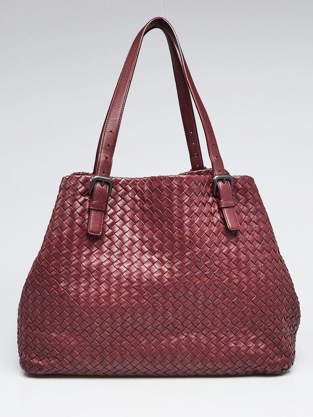 Bottega Veneta Dark Red Intrecciato Woven Nappa Leather Large Cesta Tote Bag