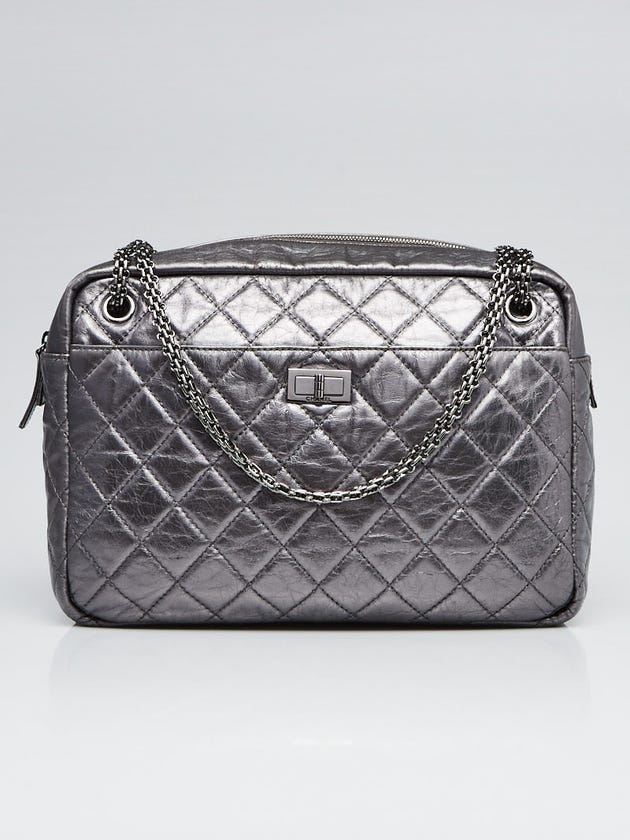 Chanel Silver Metallic Quilted Calfskin Leather Large Reissue Camera Case Bag
