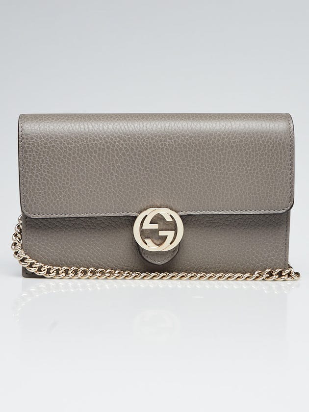 Gucci Grey Pebbled Leather Interlocking G Wallet on Chain Clutch Bag