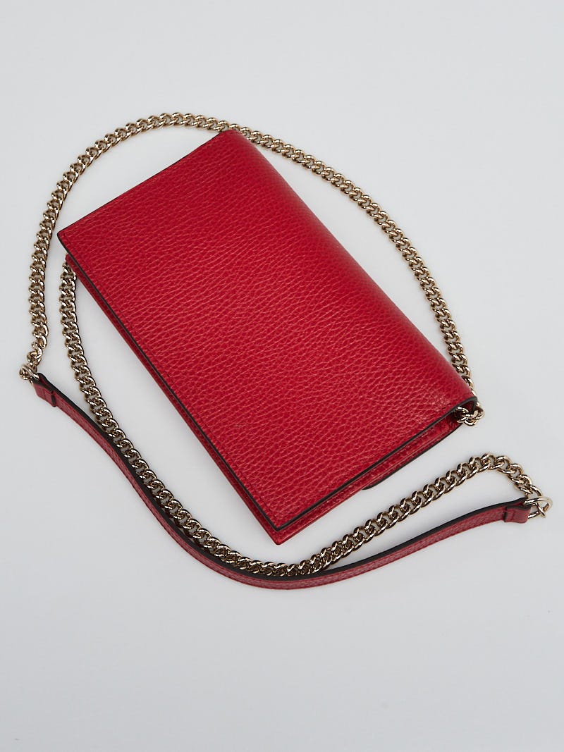 Gucci Red Leather Interlocking G Wallet on Chain Clutch Bag - Yoogi's Closet