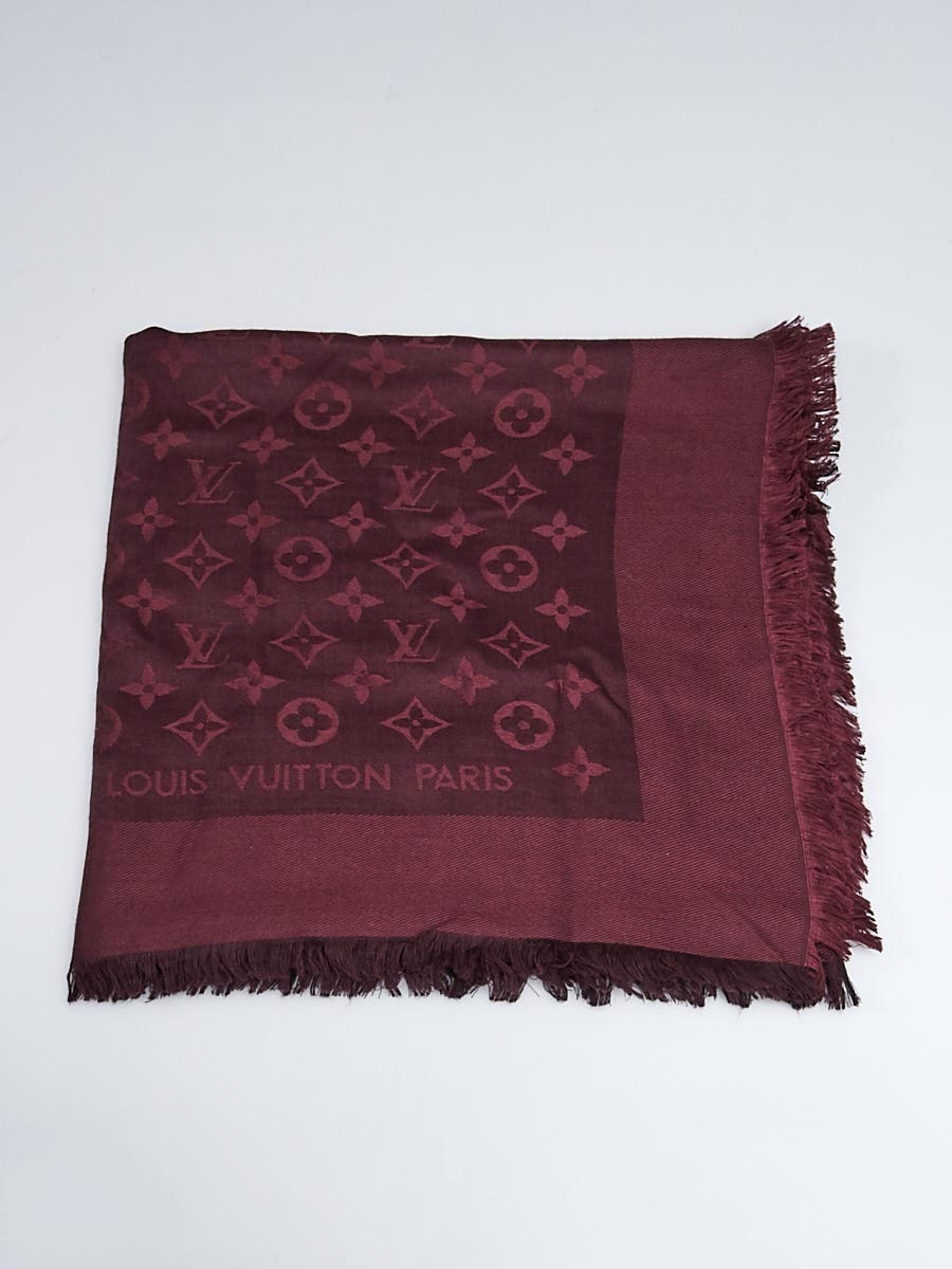 Louis Vuitton Burgundy Monogram Silk/Wool Shawl Scarf - Yoogi's Closet