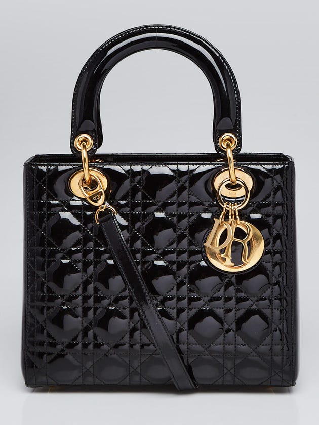 Christian Dior Black Patent Leather Medium Lady Dior Bag