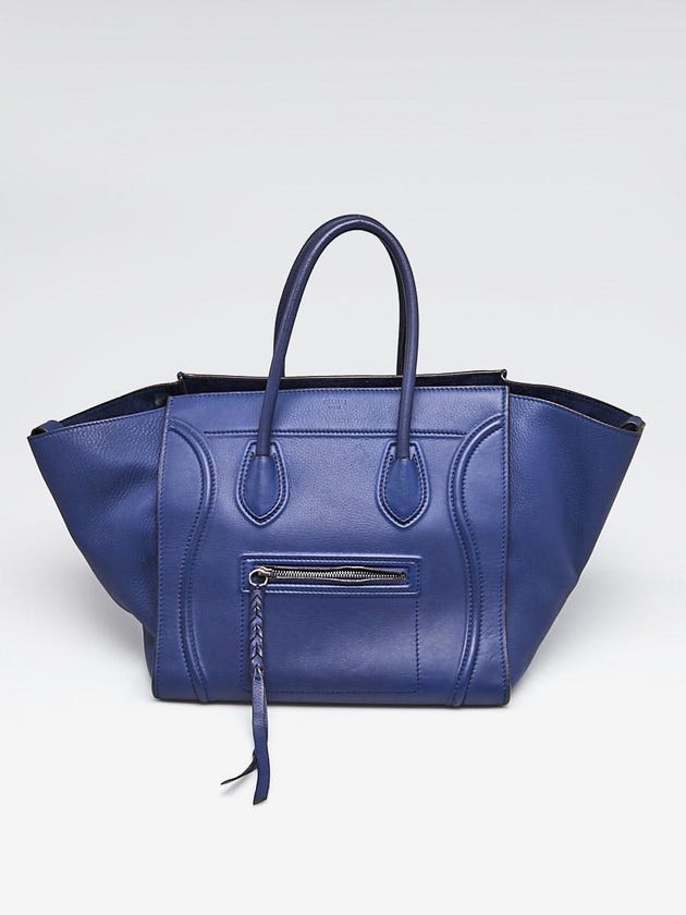 Celine Blue Drummed Calfskin Leather Medium Phantom Luggage Tote Bag