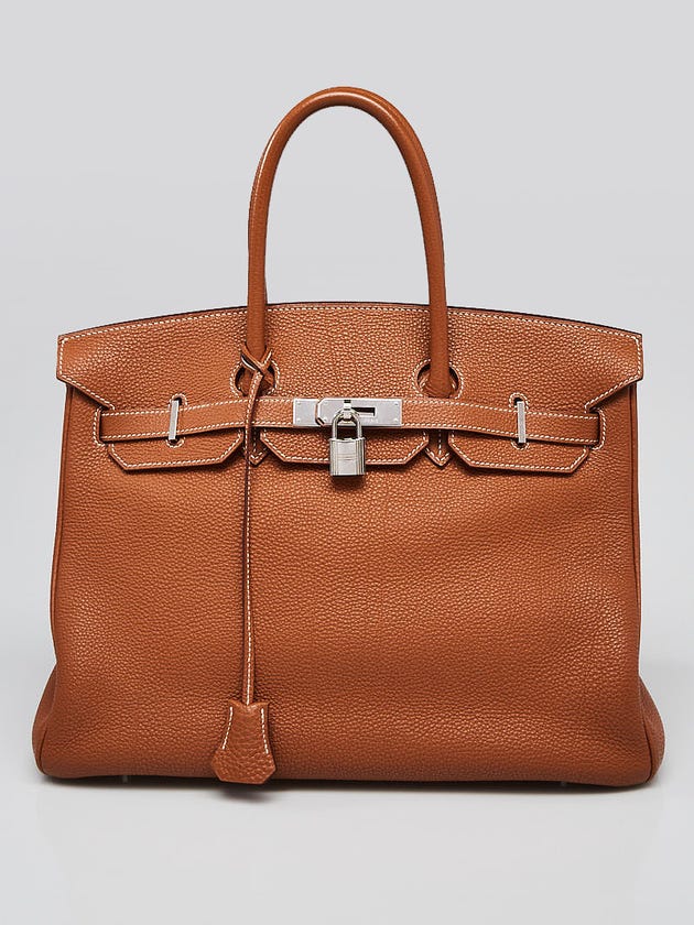Hermes 35cm Gold Togo Leather Palladium Plated Birkin Bag