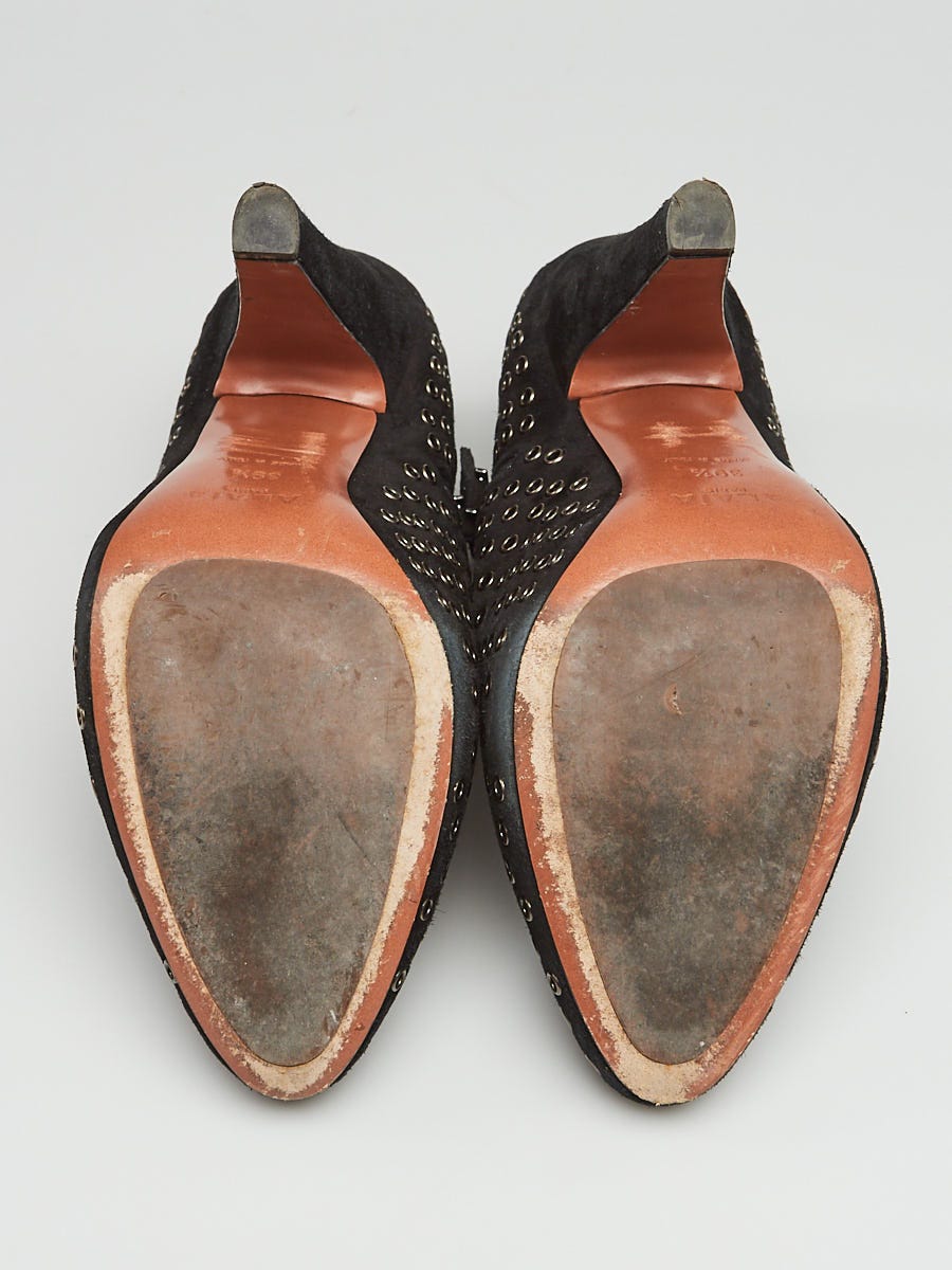 Alaïa Black Suede Eyelet Grommet Embellished Booties Size 9/39.5