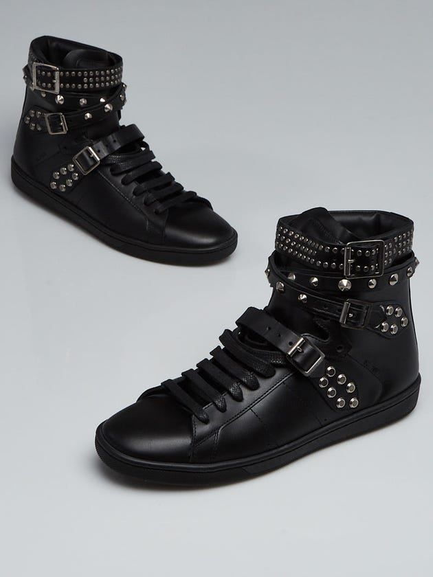 Yves Saint Laurent Black Leather Studded High-Top Wolly Sneakers Size 7/37.5
