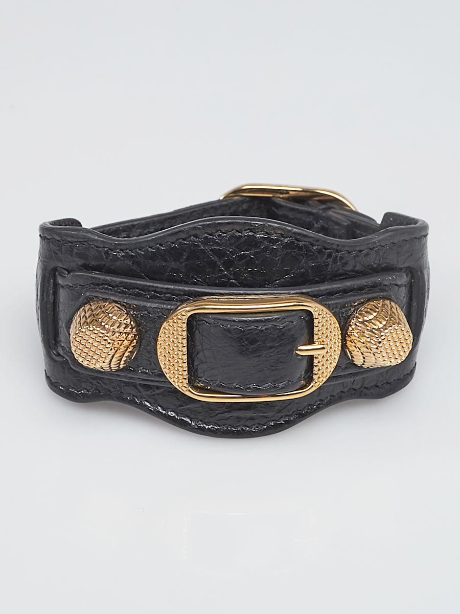 Black Lambskin Leather Arena Giant Bracelet - Yoogi's Closet