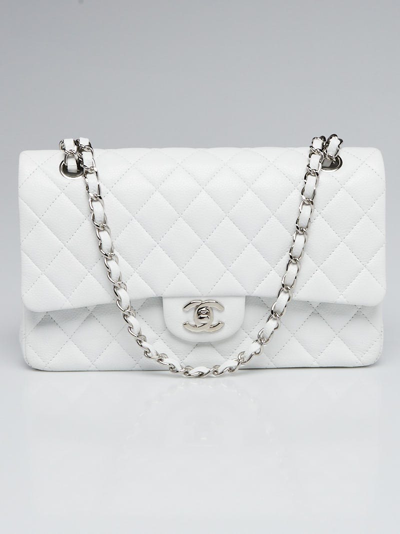 Chanel White Quilted Caviar Leather Classic Medium Double Flap Bag -  Yoogi's Closet