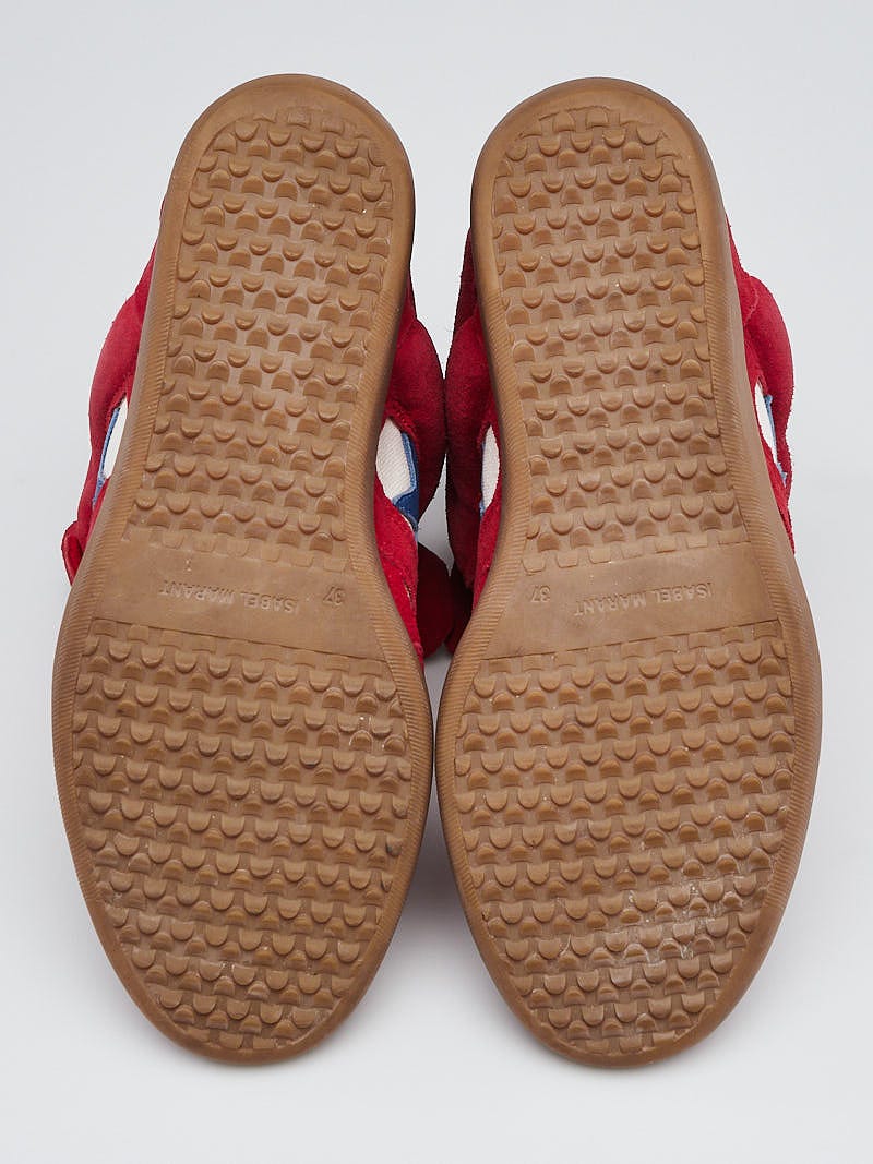 Isabel Marant Red Suede and Leather Bekett Over Basket Star Sneaker Wedges  Size 6.5/37 - Yoogi's Closet