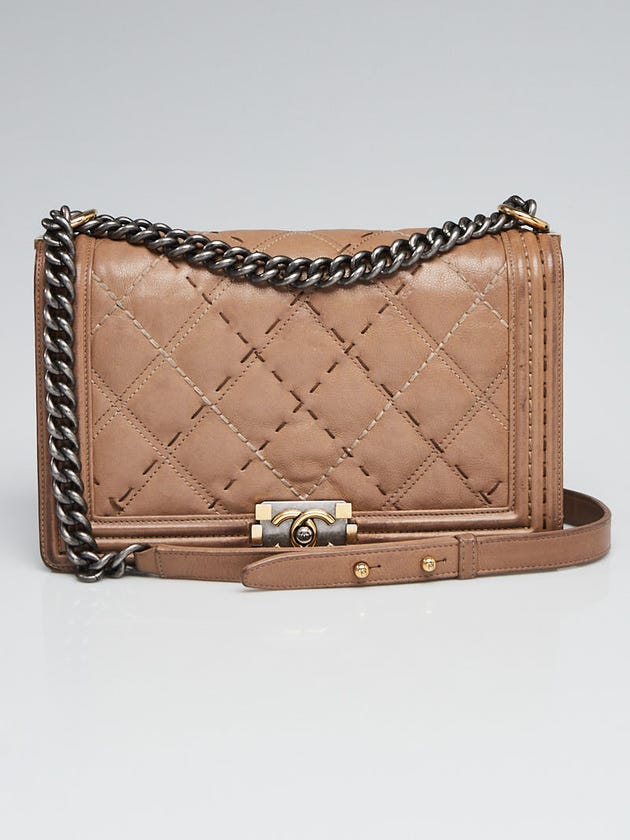 Chanel Brown Stitch Quilted Leather New Medium Boy Bag