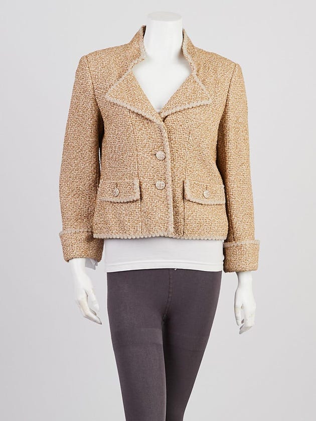 Chanel Gold/Beige /Silk/Polyester Blend Tweed Jacket Size 8/40