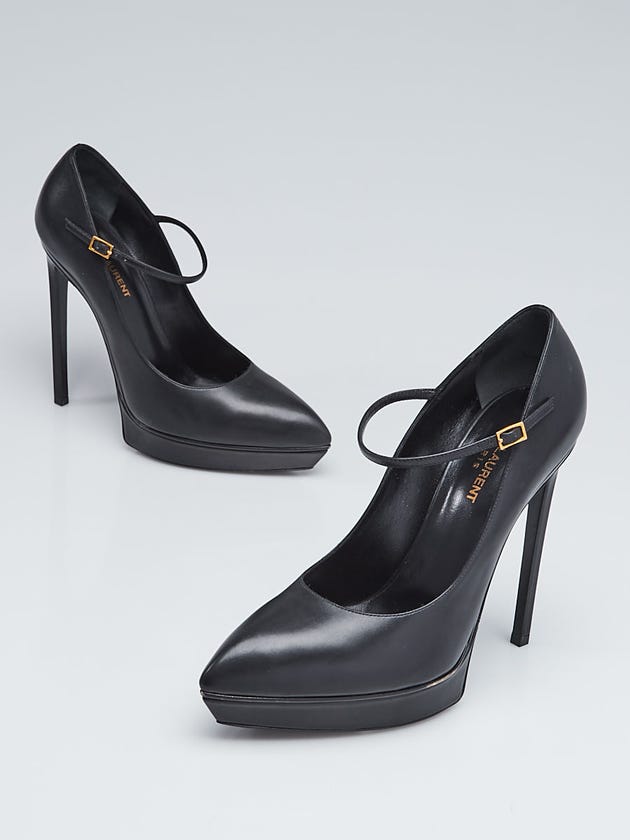 Yves Saint Laurent Black Leather Janis Mary Jane Platform Pumps Size 9/39.5