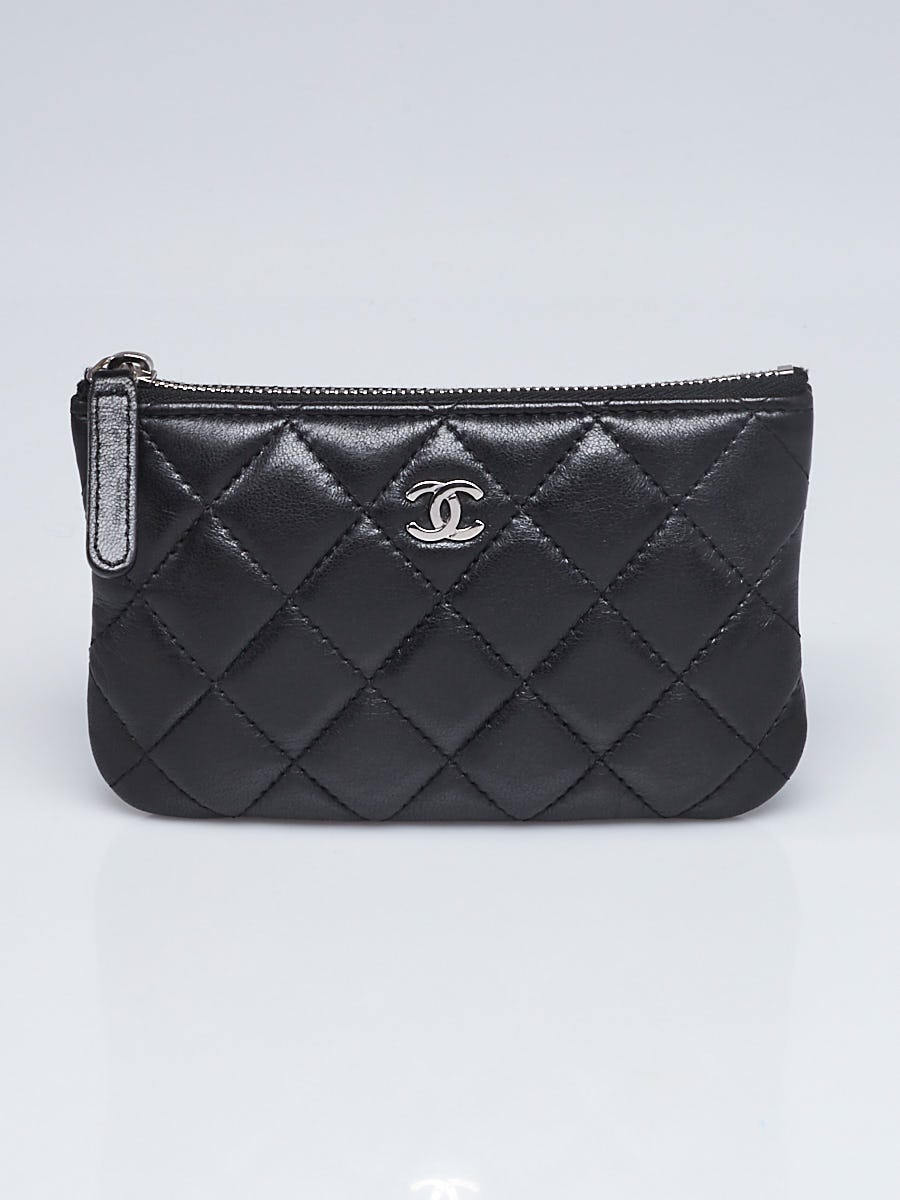 Chanel Black Quilted Lambskin Leather Mini O-Case Zip Pouch - Yoogi's Closet