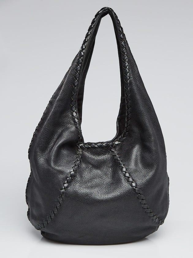 Bottega Veneta Black Cervo Leather Large Baseball Hobo Bag