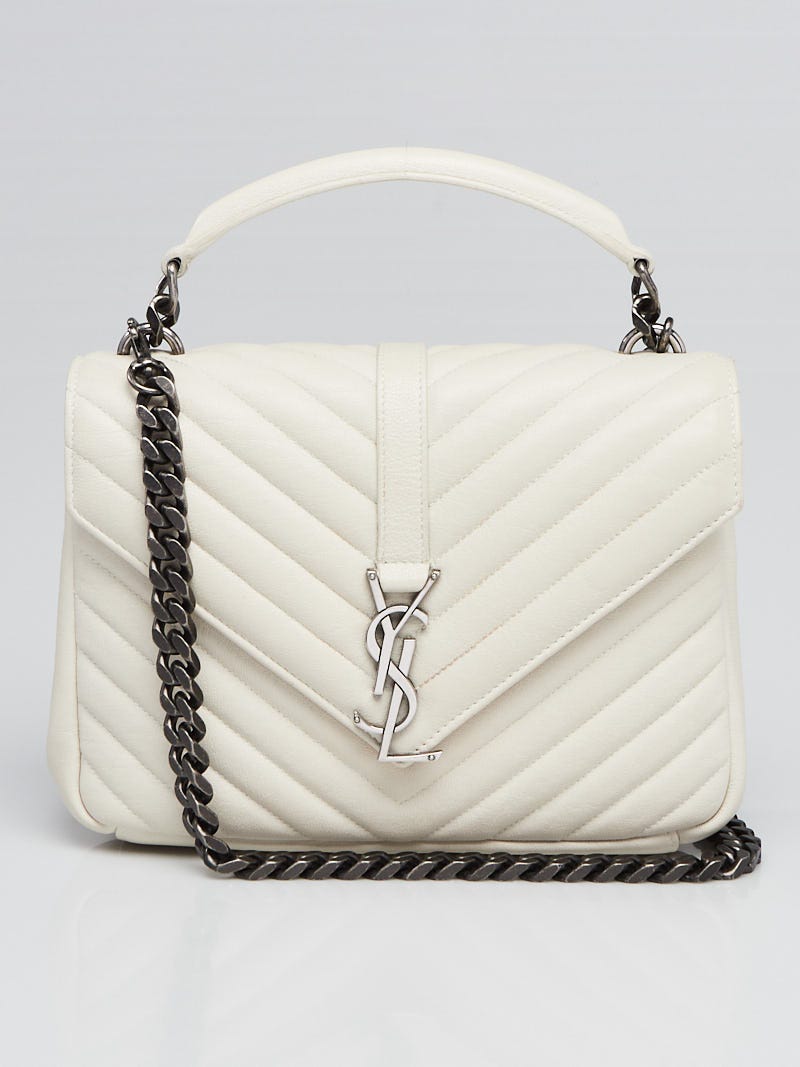 Yves Saint Laurent Black Chevron Quilted Leather Monogram Wallet on Chain  College Bag - Yoogi's Closet