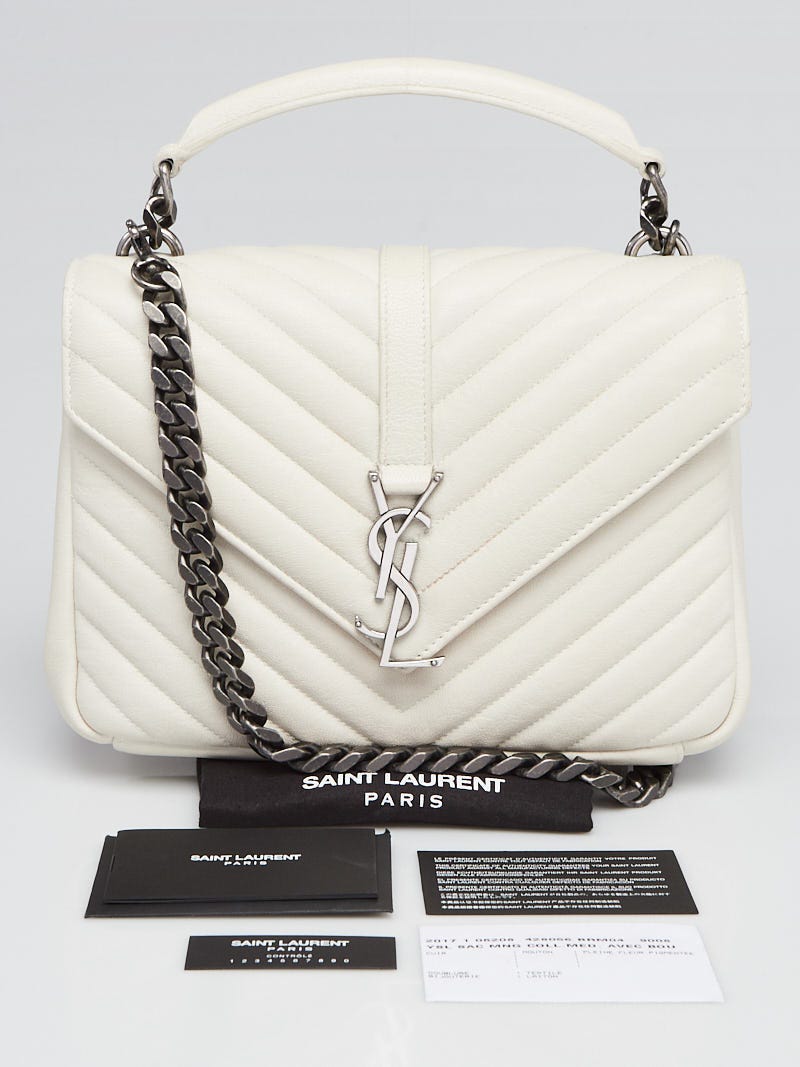 Yves Saint Laurent White Chevron Quilted Leather Monogram
