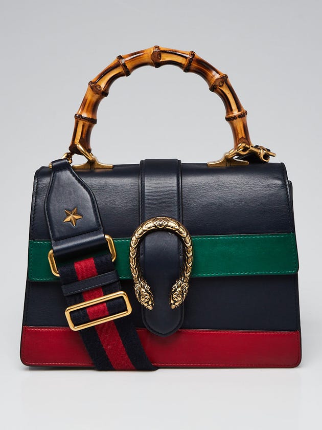 Gucci Blue/Green/Red Striped Leather Dionysus Medium Top Handle Bag