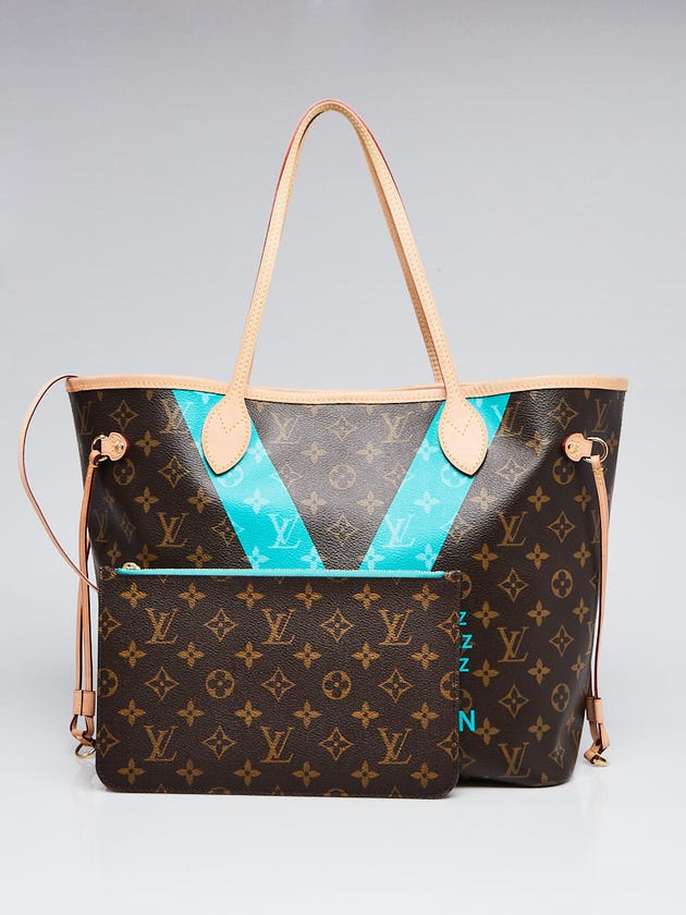 Louis Vuitton Limited Edition Turquoise Monogram V Neverfull MM Bag