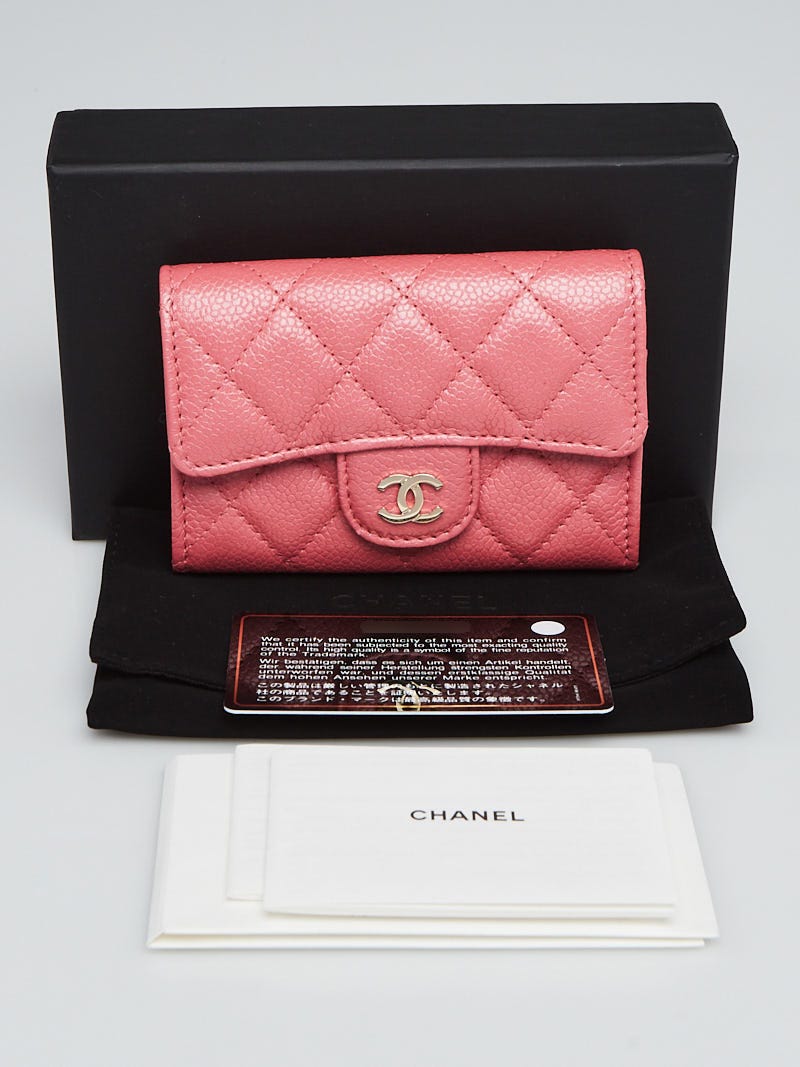 Chanel Pink Quilted Caviar Leather Classic Flap Card Holder - Yoogi's Closet