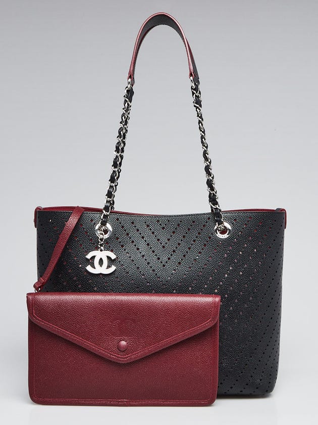 Chanel Black Perforated Grained Calfskin Leather Shopping Tote Bag