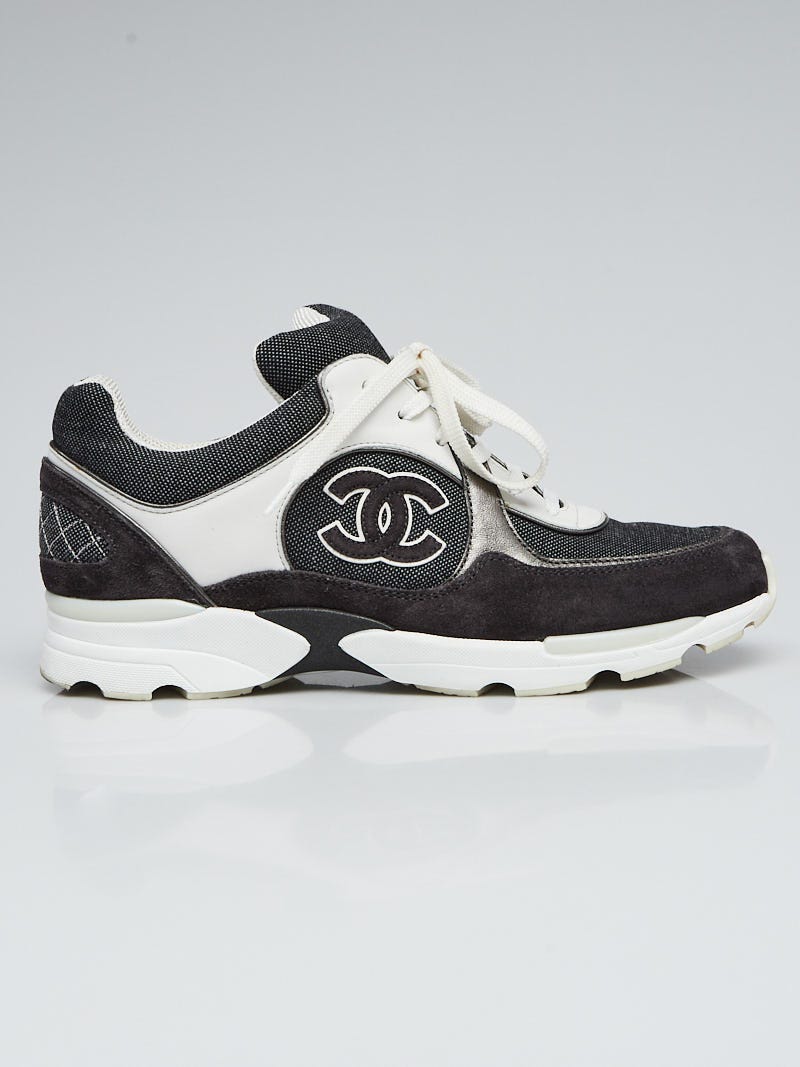 Chanel Black/White Canvas and Suede CC Sneakers Size 8.5/39