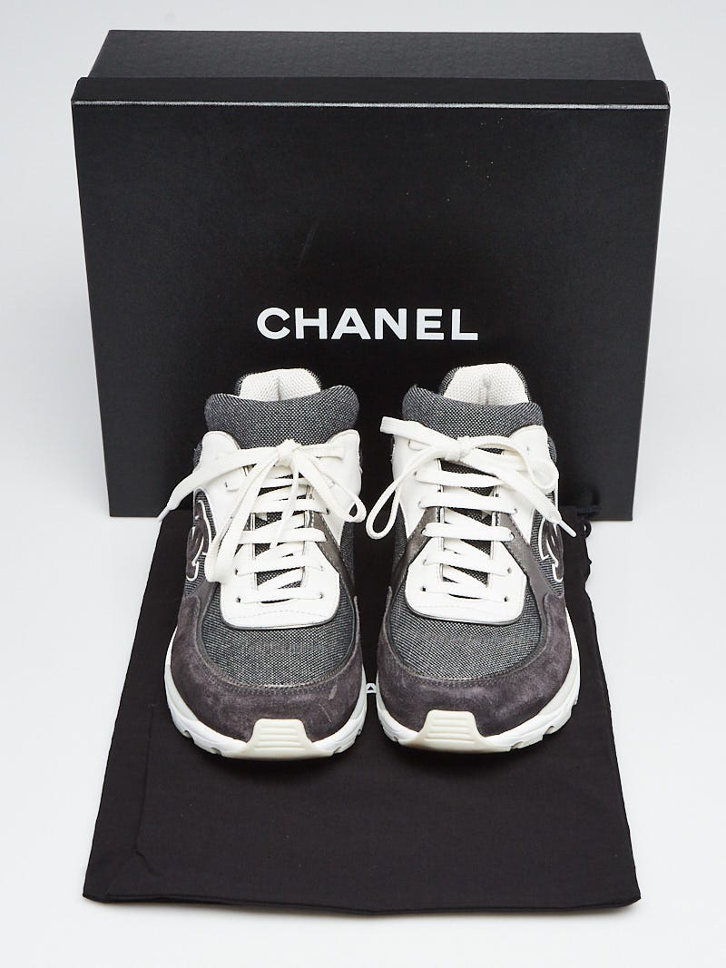 Chanel Black/White Canvas and Suede CC Sneakers Size 8.5/39