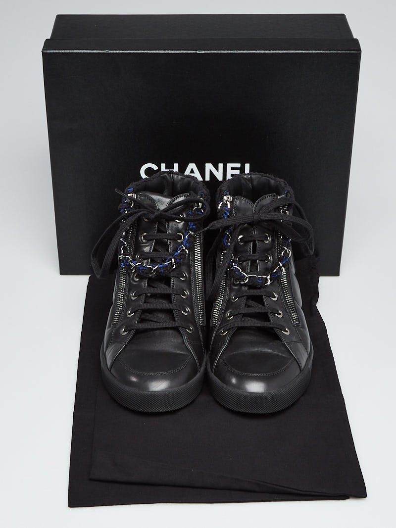 Chanel Black Leather and Tweed High Top Sneakers Size 9.5/40 Chanel Black Leather and Tweed High Top Sneakers Size 9.5/40