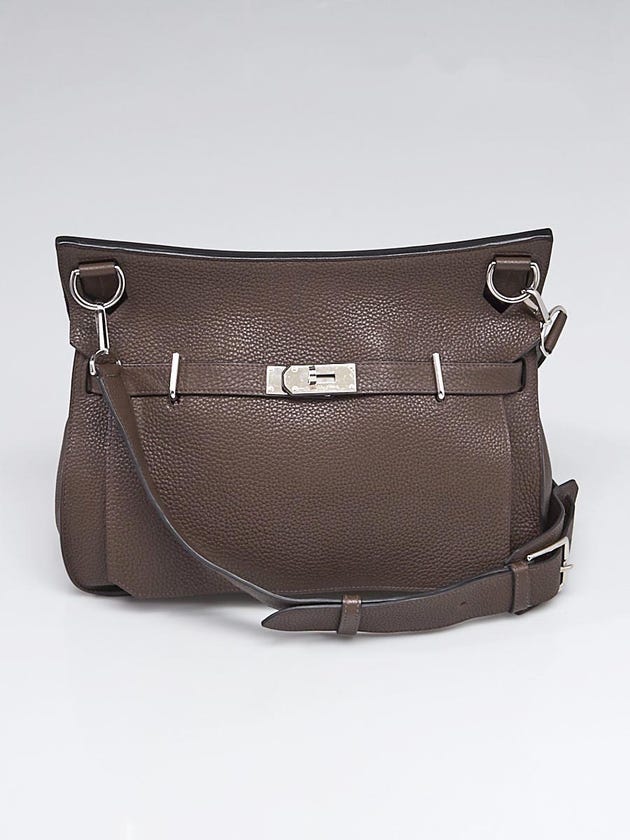 Hermes 37cm Ebene Clemence Leather Palladium Plated Jypsiere Bag