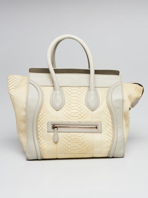 Celine Grey/Yellow Python and Leather Mini Luggage Tote Bag