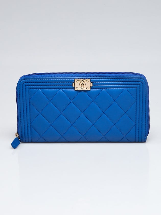 Chanel Blue Quilted Lambskin Leather L Zip Boy Wallet