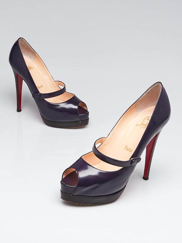 Christian Louboutin Purple Leather No Barre 140 Peep Toe Pumps Size 8.5/39
