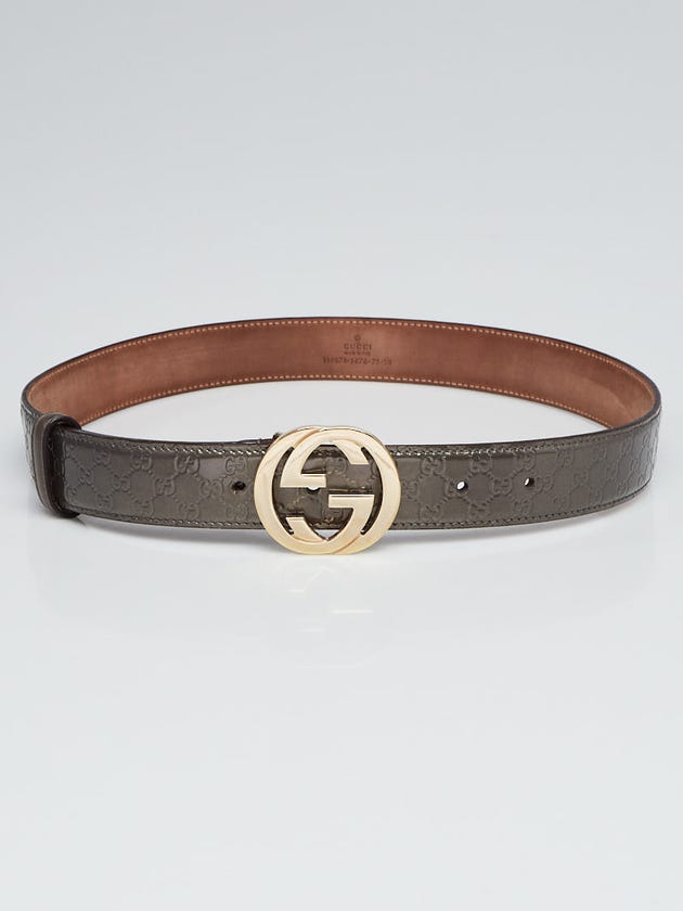 Gucci Grey Patent Leather Signature GG Belt Size 75/30