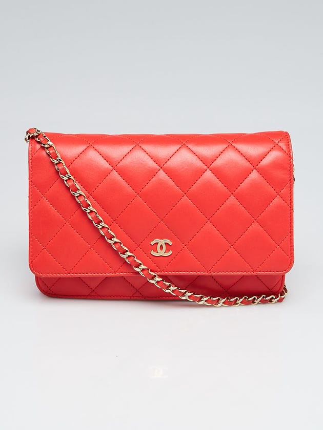 Chanel Red Quilted Lambskin Leather Classic WOC Clutch Bag
