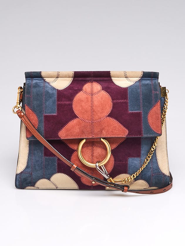 Chloe Multicolor and Classic Tobacco Patchwork Suede Leather Medium Faye Bag