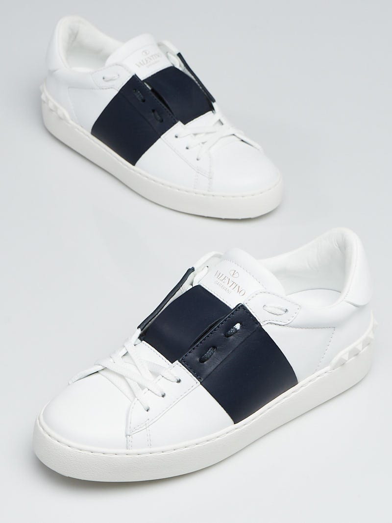 Valentino White/Black Leather Rockstud Low-Top Sneakers Size 7/37.5