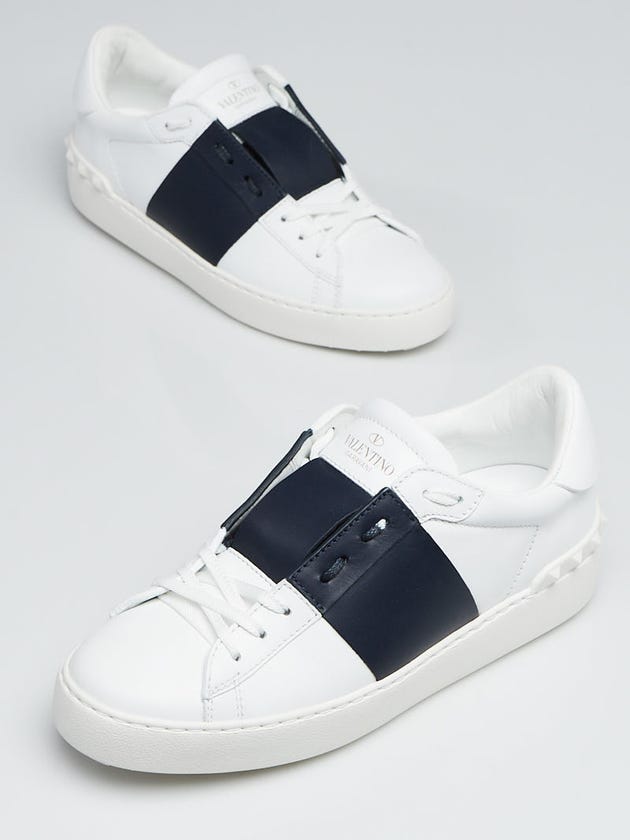 Valentino White/Black Leather Rockstud Low-Top Sneakers Size 7/37.5