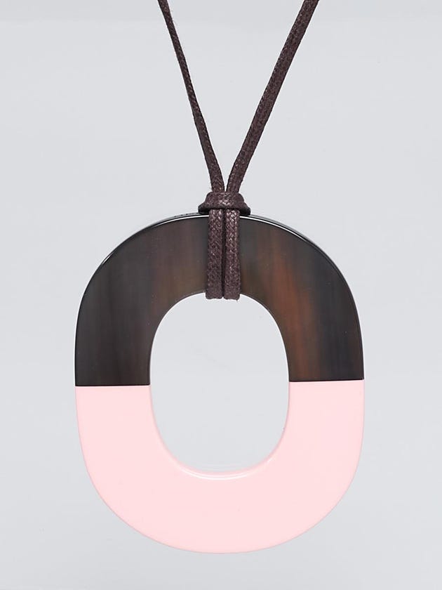 Hermes Pink/Black Buffalo Horn Lacquered Isthme Cord Necklace